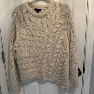 New Look F1 Women Loose Sweater Cable Knit Mock Neck Eyelets Long Sleeve Size 14